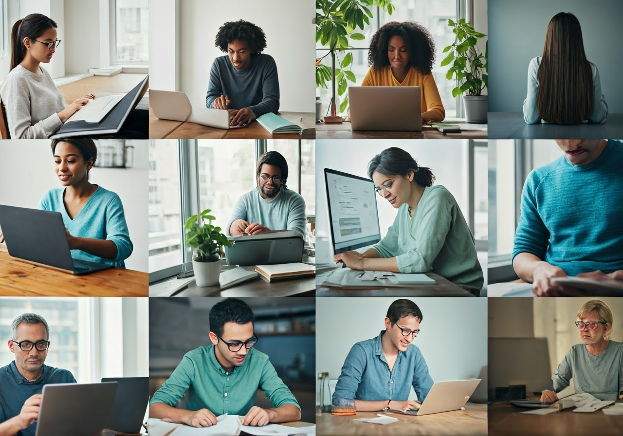 Diverse individuals using technology