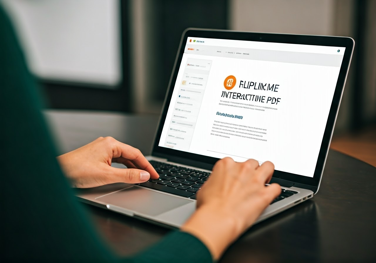 User creating interactive PDF on laptop